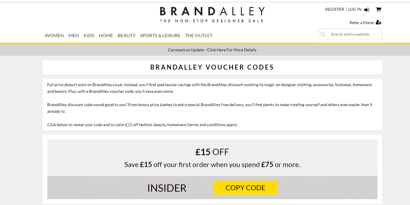 brandalley.co.uk £15.00 off promo code